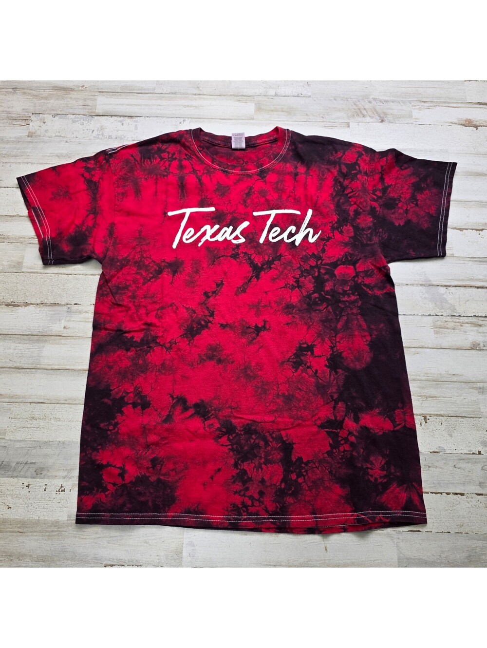 Gildan Texas Tech Red Raiders Tie Dye T-Shirt L Red Black Heavy Cotton Logo